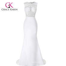 GK Occident Women's White Floor-Length Sleeveless See-Through Splicing Evening Dress CL008956-1